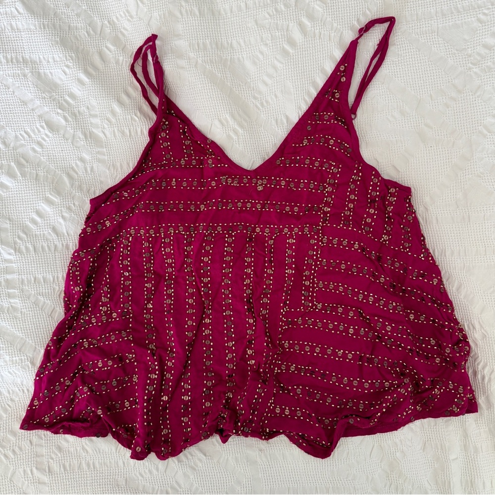 Free People Embellished Pink Tank Size Small